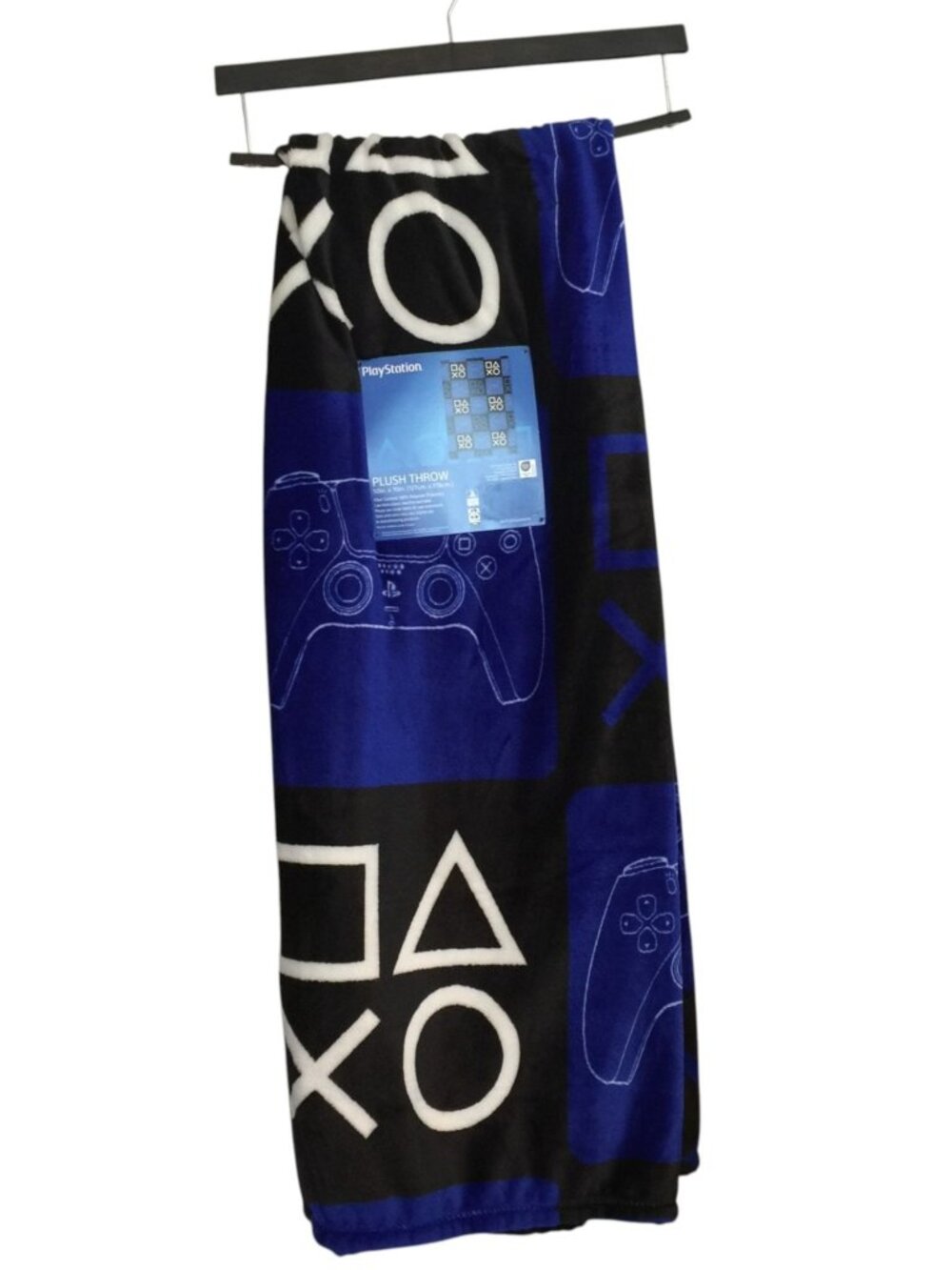 PLAYSTATION Game Controller XO Triangle Square Black Royal Blue Plush Throw 50"